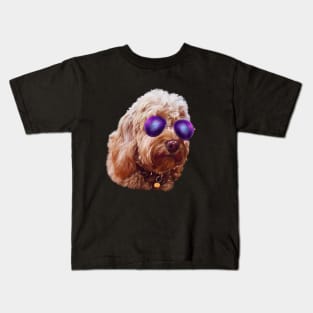 Cool Cute Cavapoo Cavoodle puppy dog Face with sunglasses  - cavalier king charles spaniel poodle, puppy love Kids T-Shirt